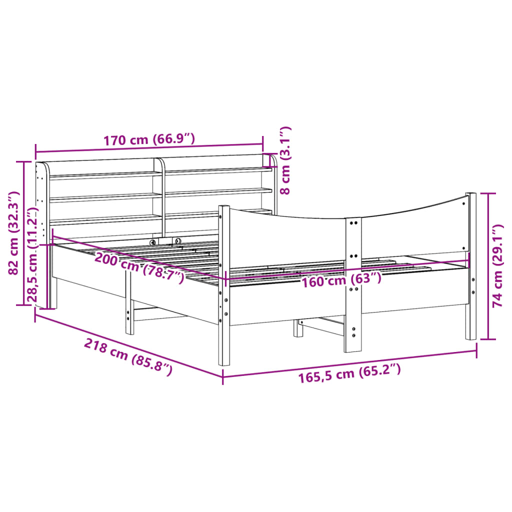 Bedframe met hoofdbord massief grenenhout 160x200 cm
