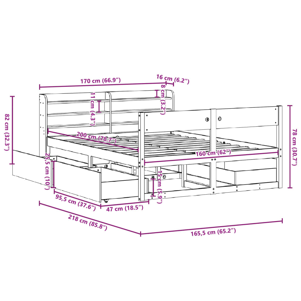Bedframe zonder matras massief grenenhout 160x200 cm