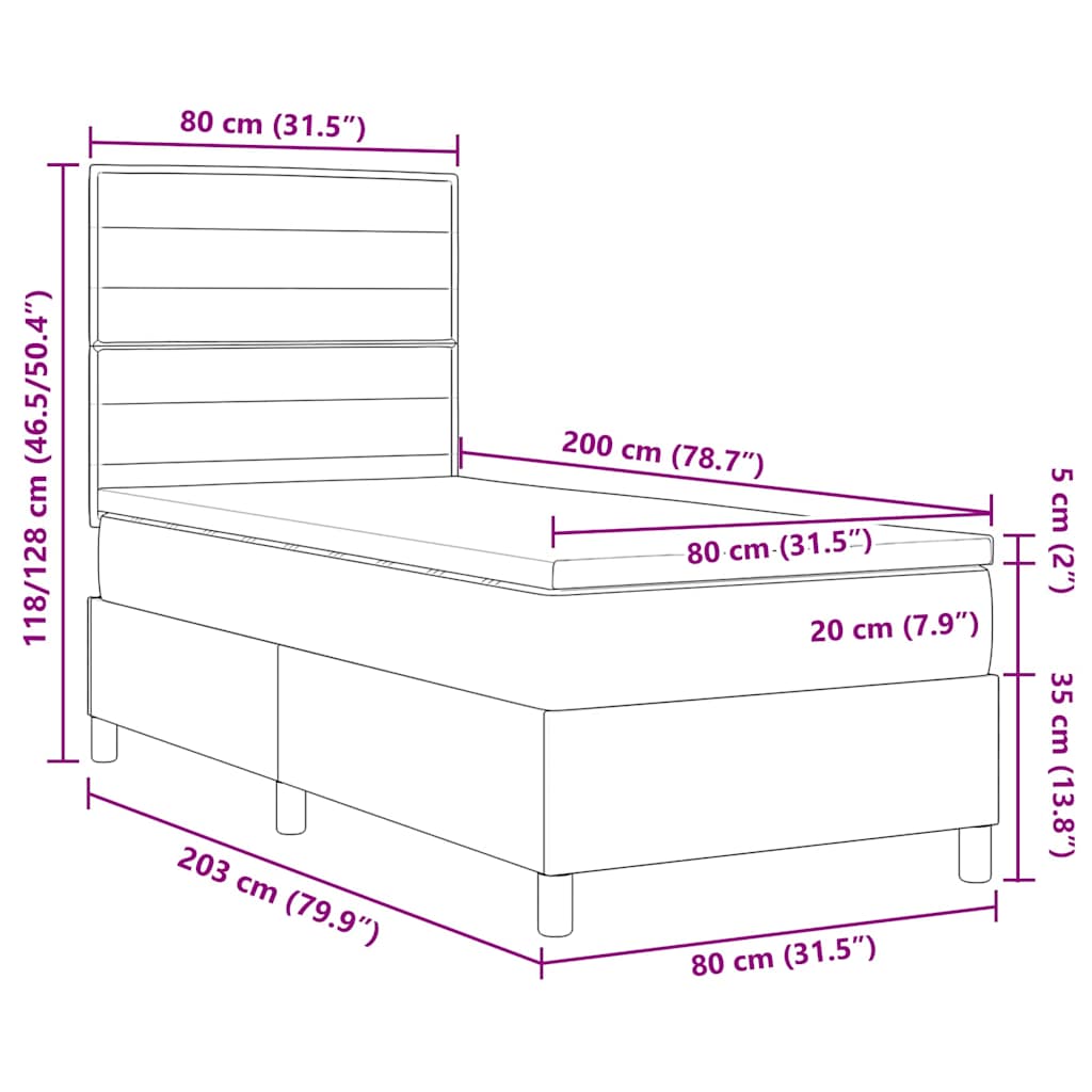 Boxspringbed met matras Donkergrijs 80 x 200 cm Stof