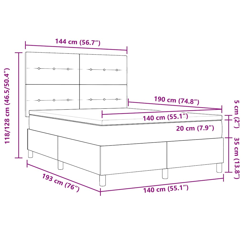 Boxspring bed met hoofdeinde Zwart 140 x 190 cm Stof