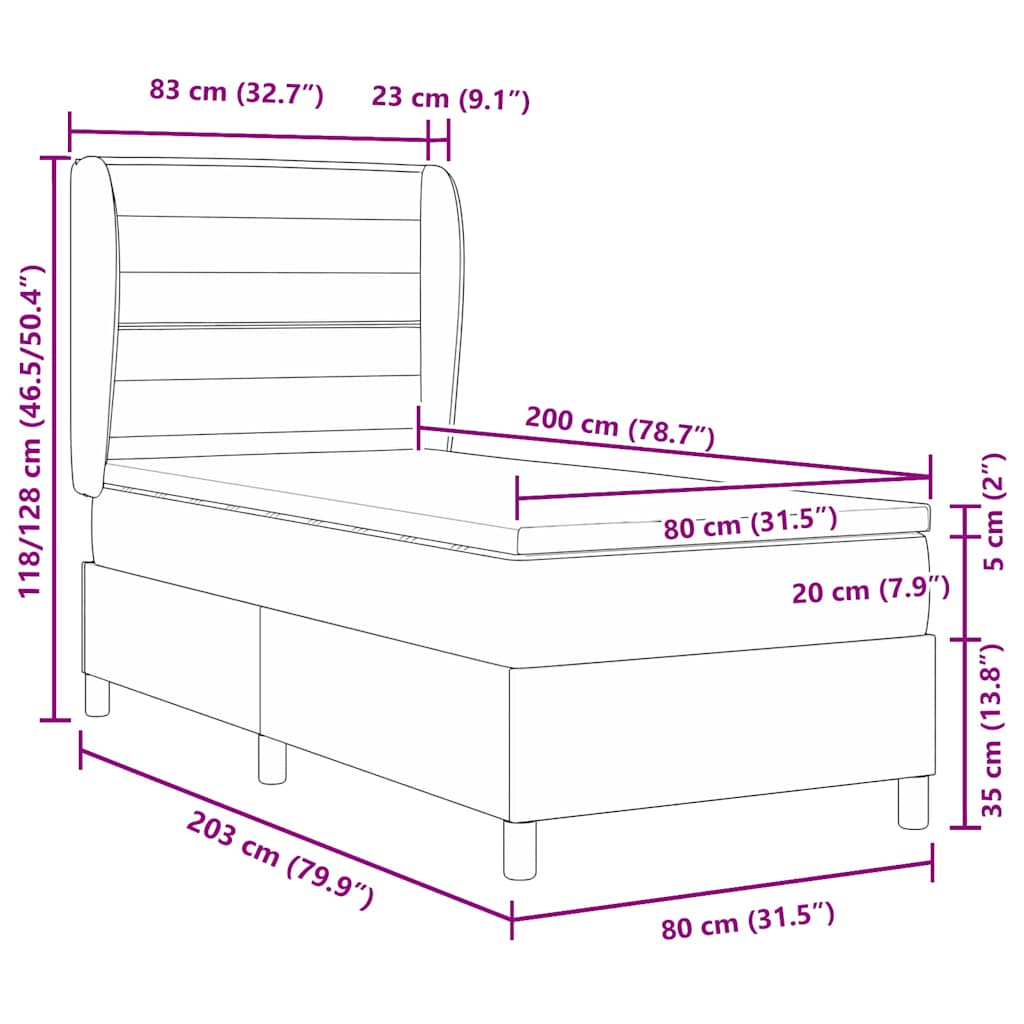 Boxspring bed met matras met hoofdeinde Crème 80 x 200 cm Stof