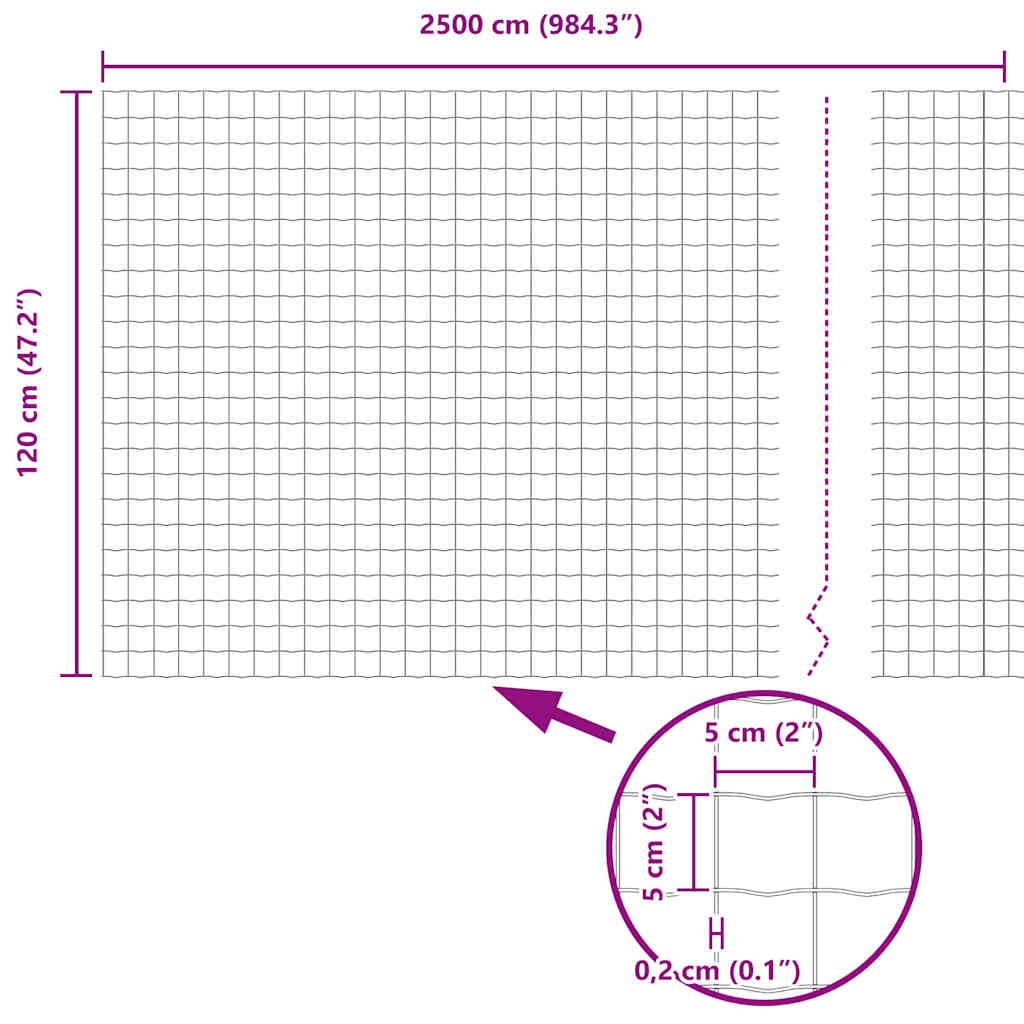 Hek met Paal Grijs 1,2 x 25 m Staal en PVC