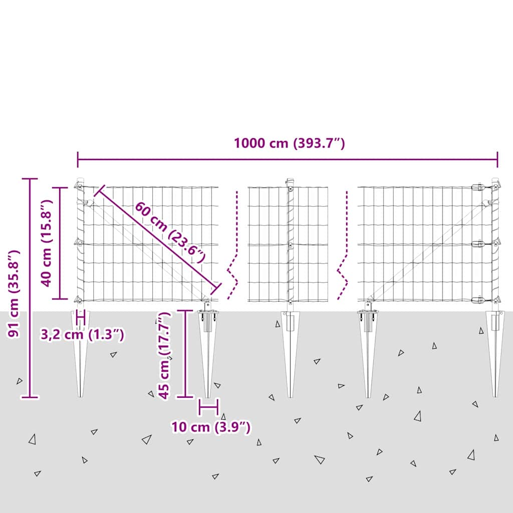 Hek met Paal Groen 0,4 x 10 m Staal en PVC