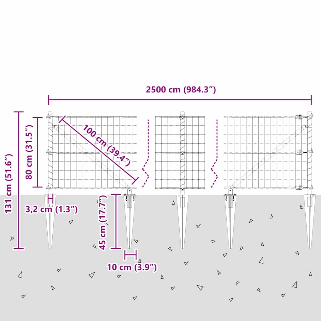 Hek met Paal Groen 0,8 x 25 m Staal en PVC