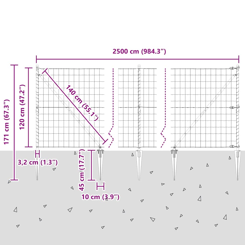 Hek met Paal Groen 1,2 x 25 m Staal en PVC