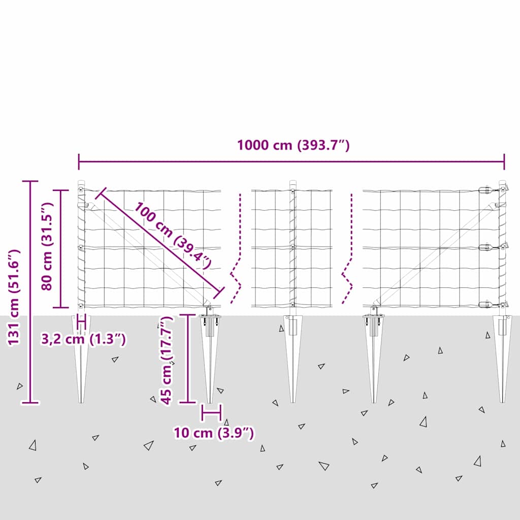 Hek met Paal Grijs 0,8 x 10 m Staal