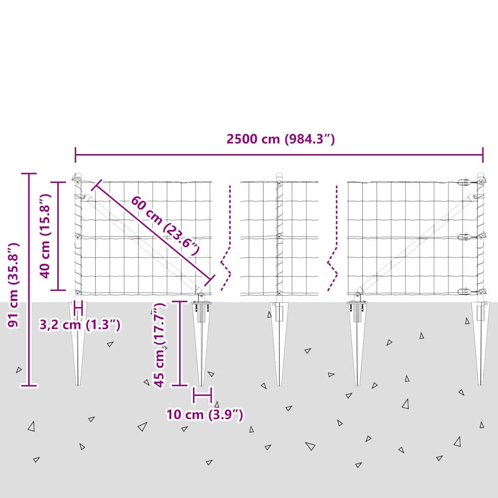 Hek met Paal Grijs 0,4 x 25 m Staal en PVC