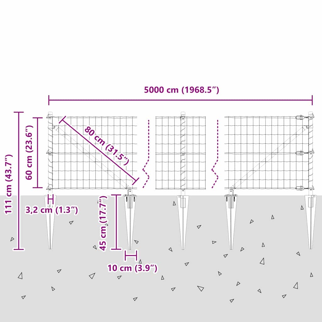 Hek met Paal Grijs 0,6 x 50 m Staal en PVC