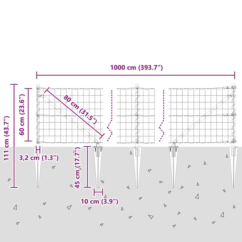 Hek met Paal Grijs 0,6 x 10 m Staal en PVC