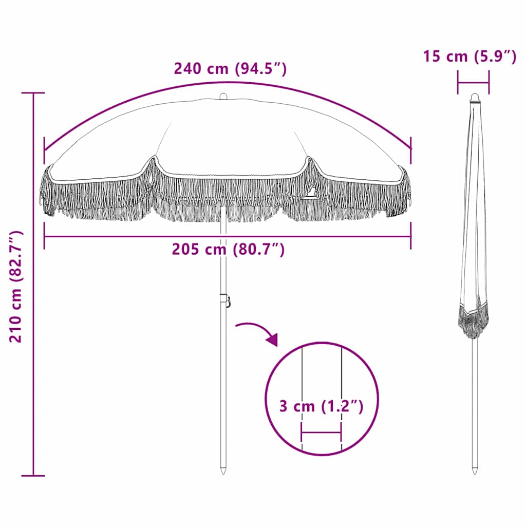 Parasol Grijs en Wit Ø 205 x 209 cm Staal