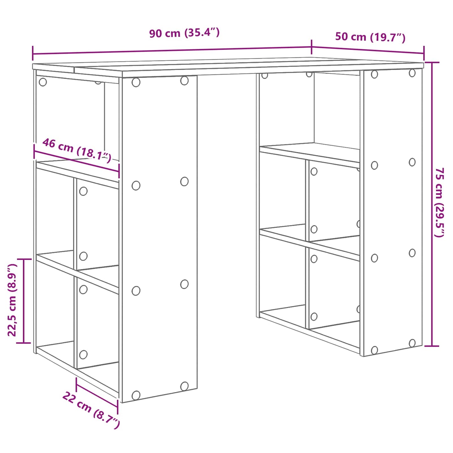 Bureau met plank Zwart Eiken 90 x 50 x 75 cm Bewerkt hout