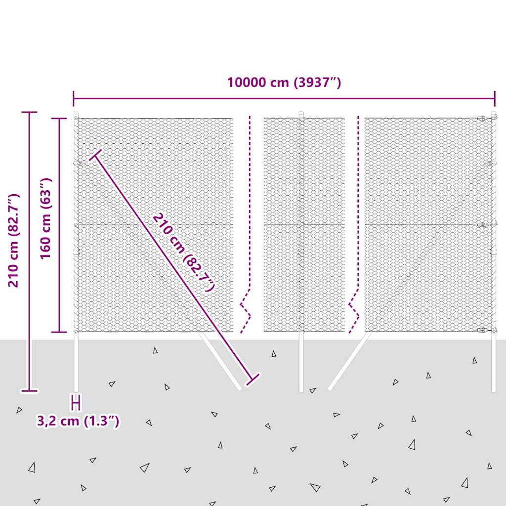Afrasteringspaal Grijs 100 x 1,6 m (25 mm gaas) Staal en PVC