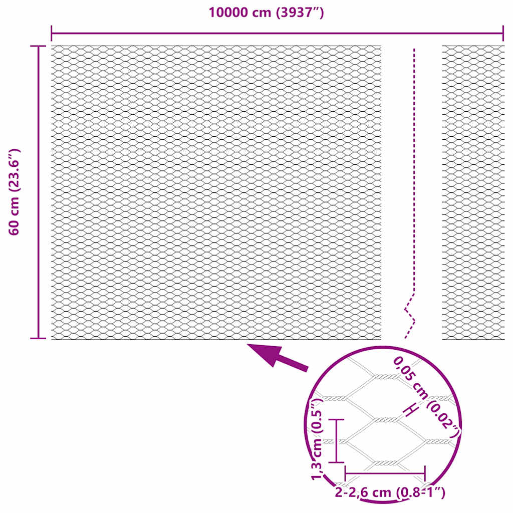 zeshoekig gaashek met grondbevestiging 100 x 0,6 m Mesh