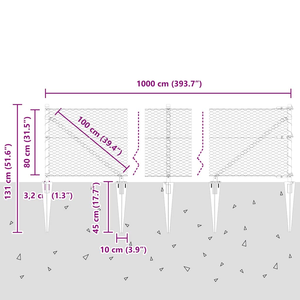 Afrasteringspaal Groen 10 x 0,8 m (25 mm gaas) Staal en PVC
