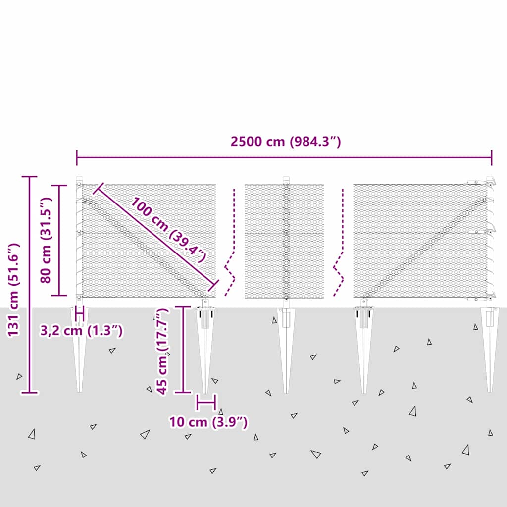 Afrasteringspaal Groen 25 x 0,8 m (13 mm gaas) Staal en PVC