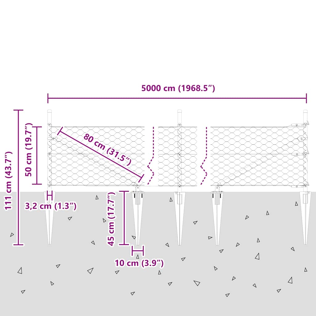 Afrasteringspaal Groen 50 x 0,5 m (50 mm gaas) Staal en PVC