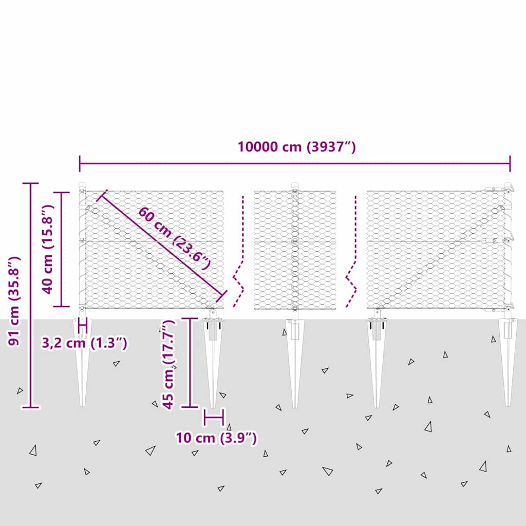 Afrasteringspaal Groen 100 x 0,4 m (25 mm gaas) Staal en PVC