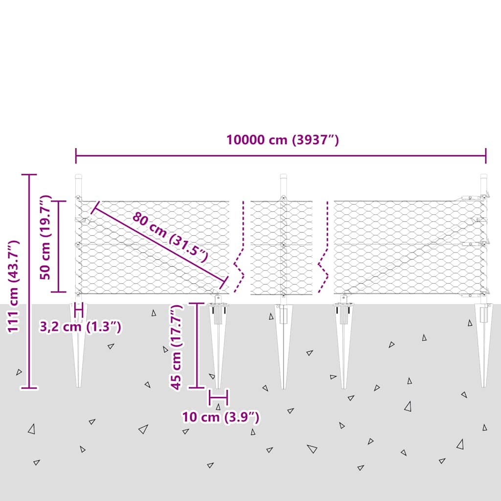 Afrasteringspaal Groen 100 x 0,5 m (36 mm gaas) Staal en PVC
