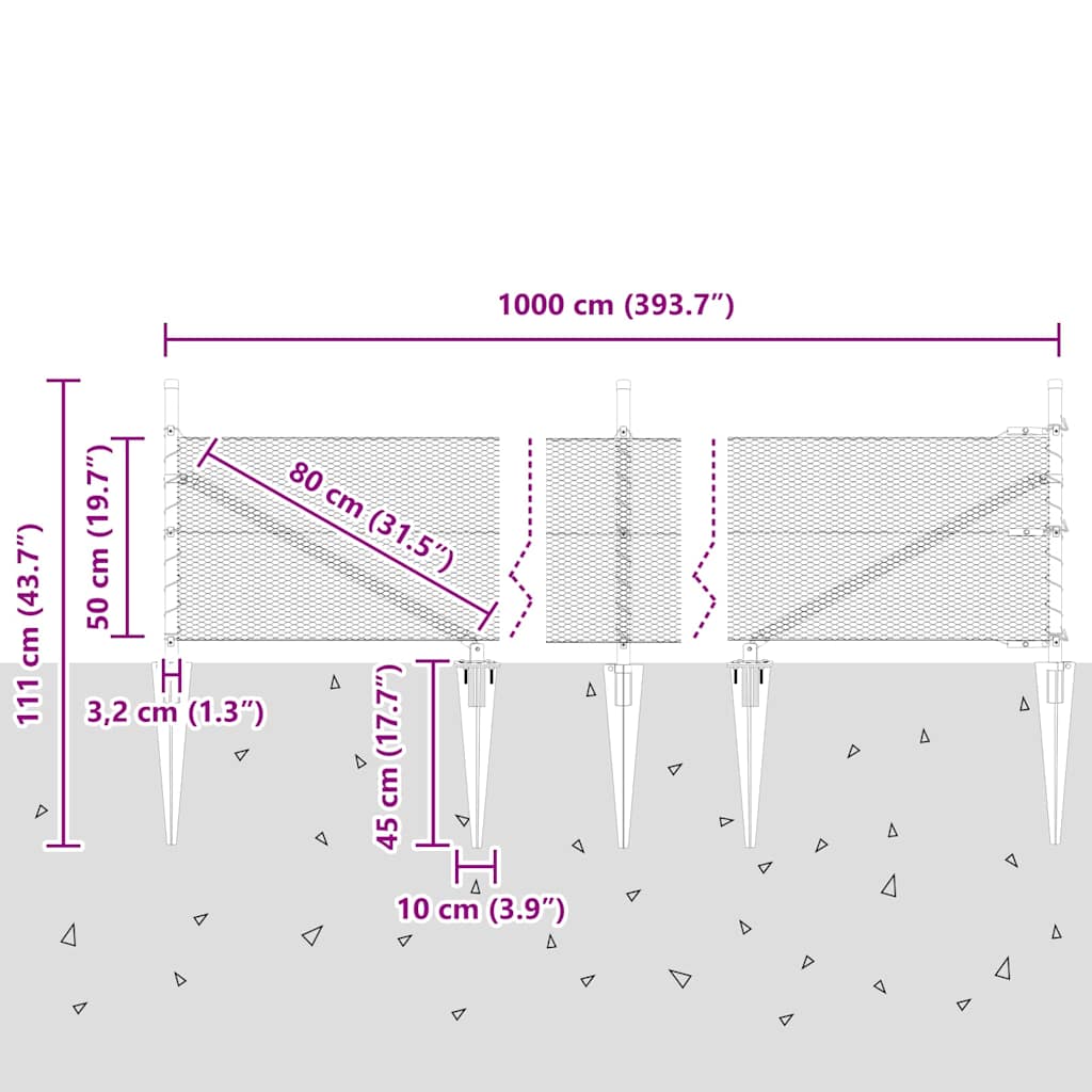 Afrasteringspaal Grijs 10 x 0,5 m (13 mm gaas) Staal en PVC