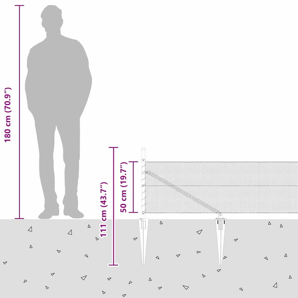 Afrasteringspaal Grijs 50 x 0,5 m (13 mm gaas) Staal en PVC