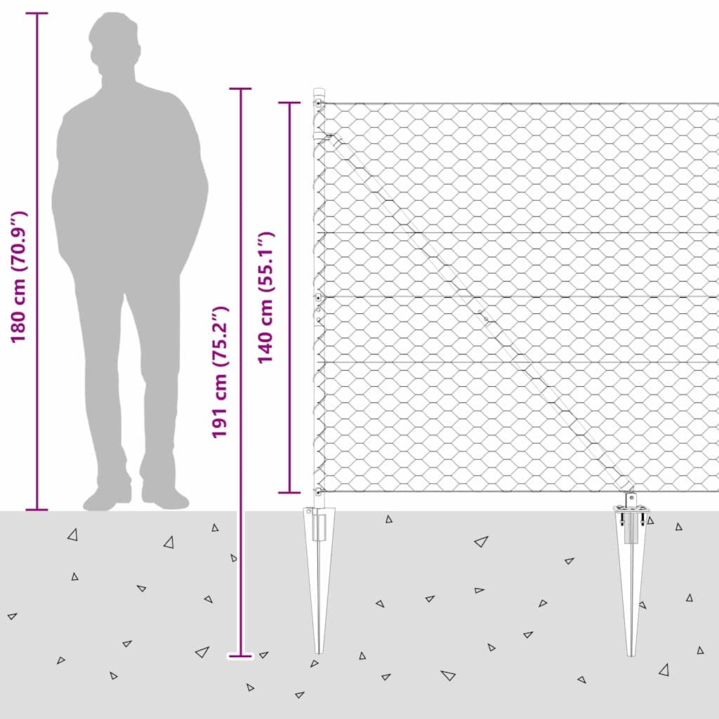 Afrasteringspaal Grijs 50 x 1,4 m (50 mm gaas) Staal en PVC