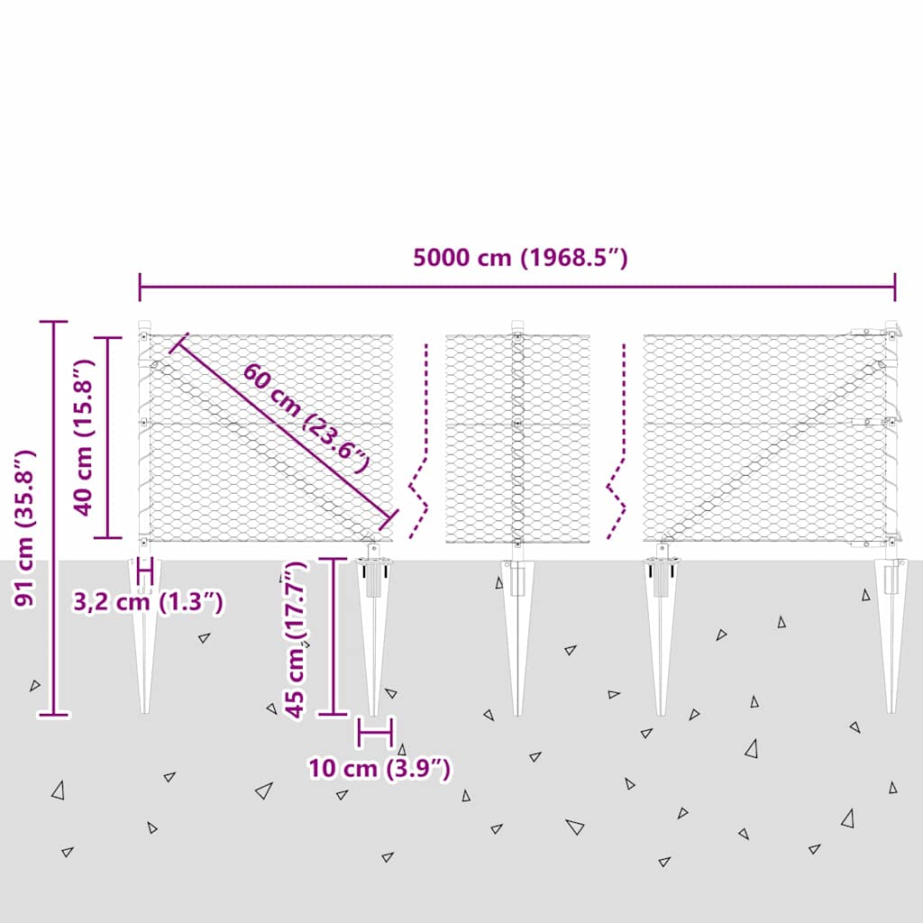Afrasteringspaal Zilver 50 x 0,4 m (25 mm gaas) Staal
