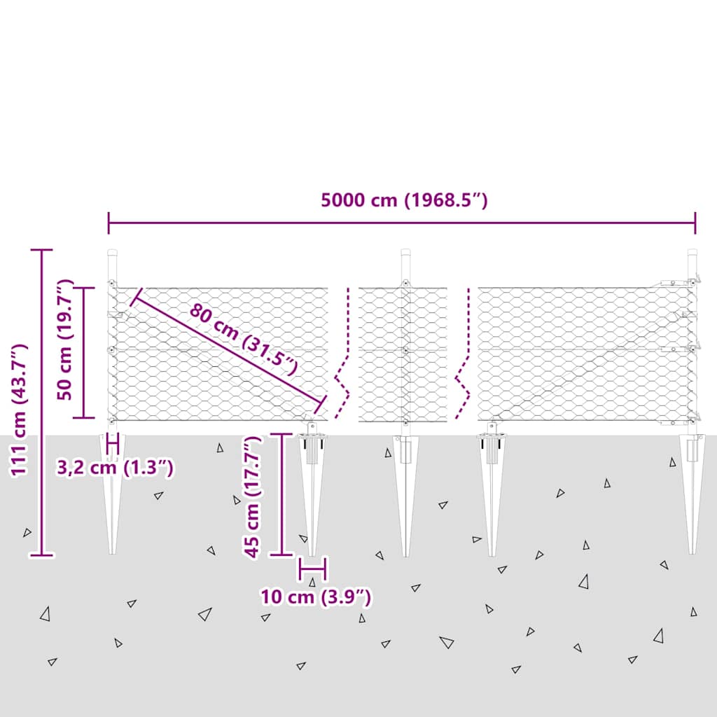 Afrasteringspaal Zilver 50 x 0,5 m (36 mm gaas) Staal