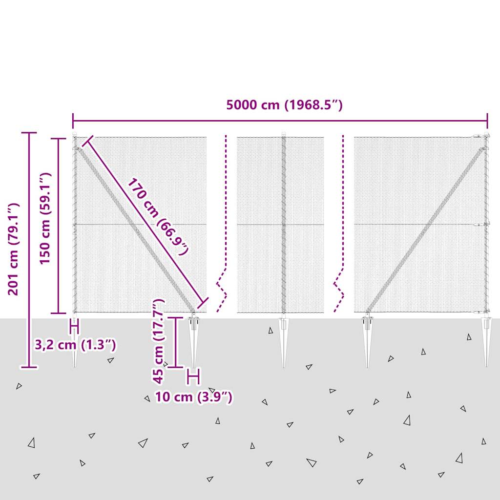 Afrasteringspaal Zilver 50 x 1,5 m (13 mm gaas) Staal