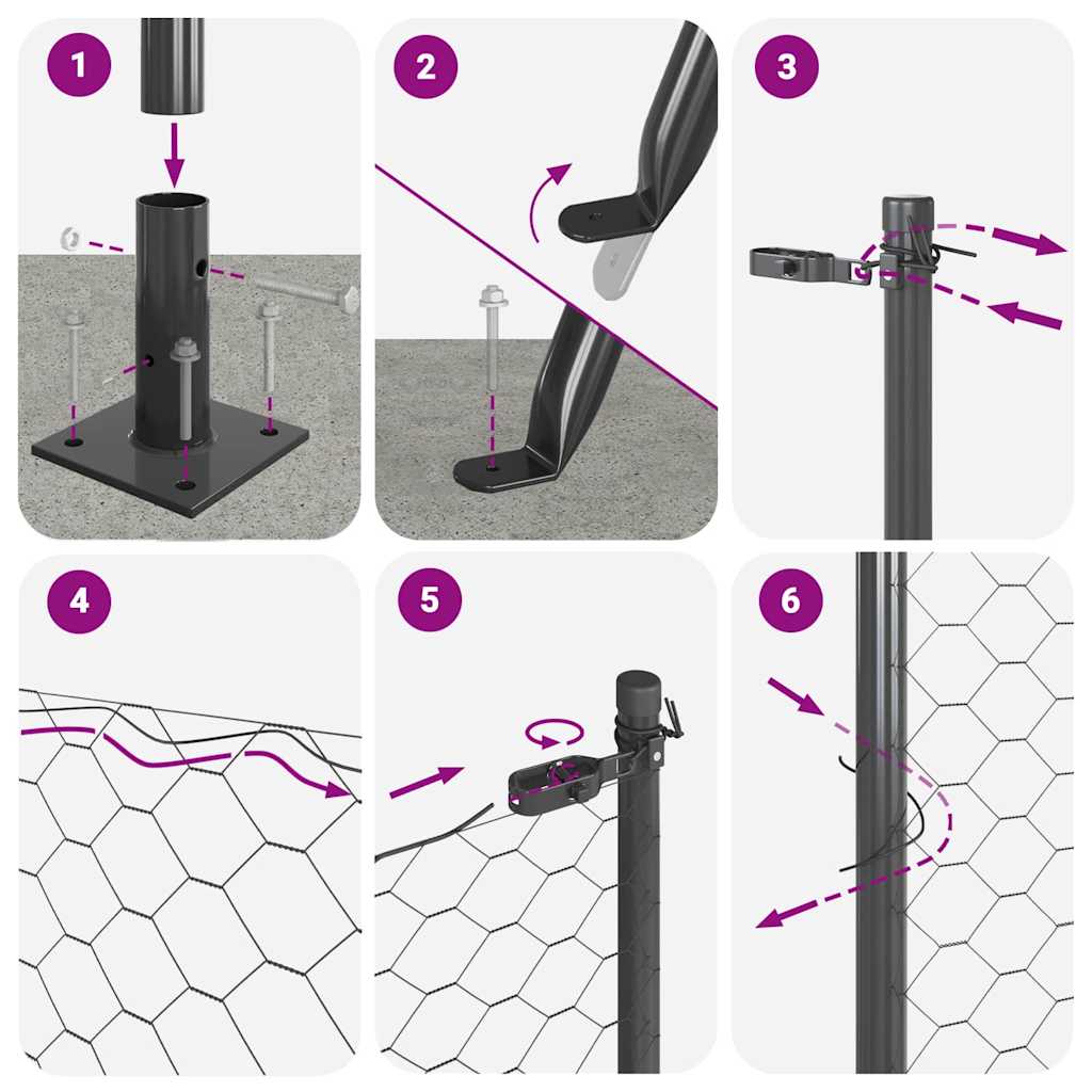 Afrasteringspaal Grijs 100 x 0,5 m (36 mm gaas) Staal en PVC