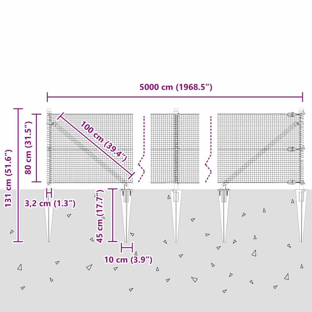 Afrasteringspaal Groen 50 x 0,8 m (16 x 16 mm gaas)