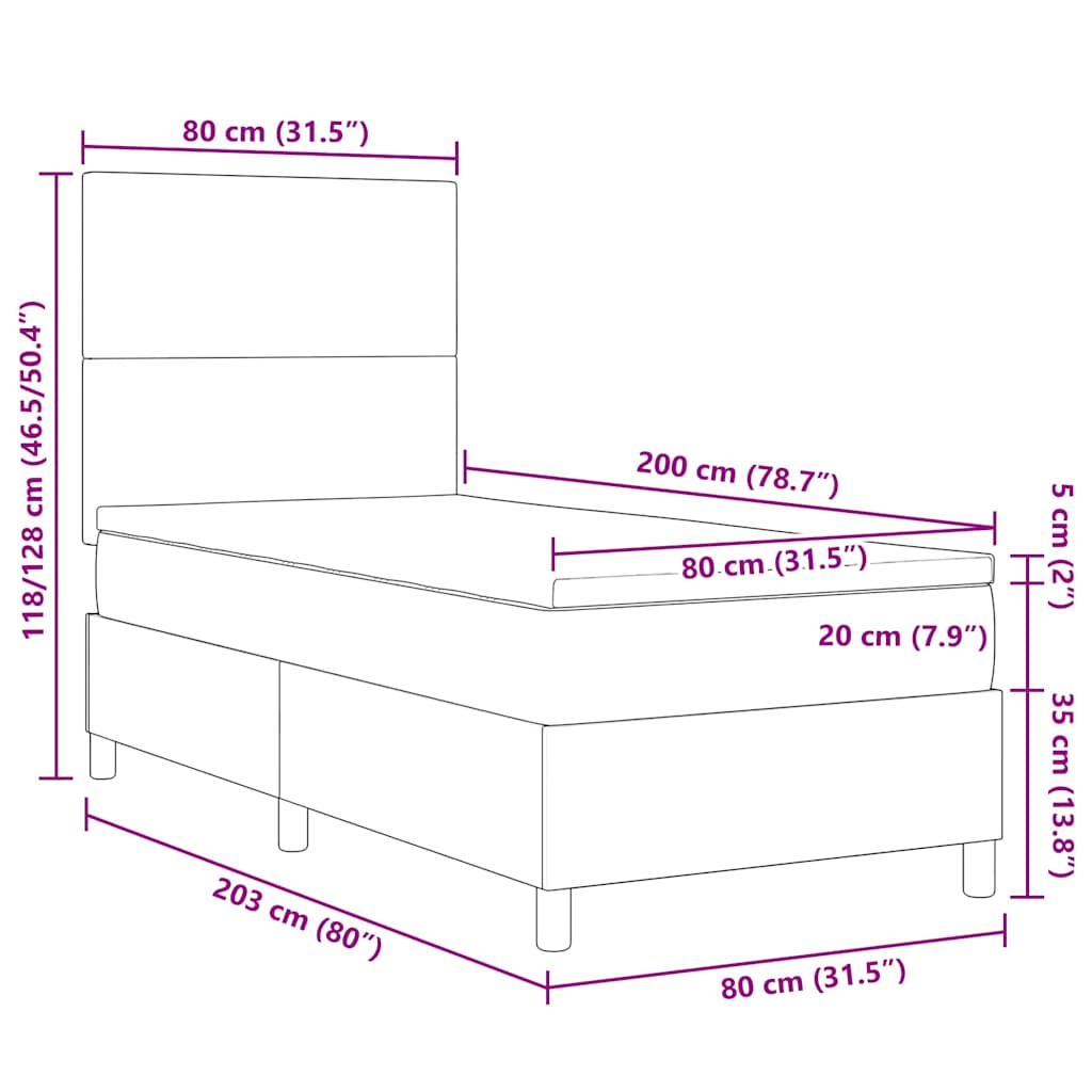 LED Box Spring Bed Crème en Wit 80 x 200 cm Katoen Stof