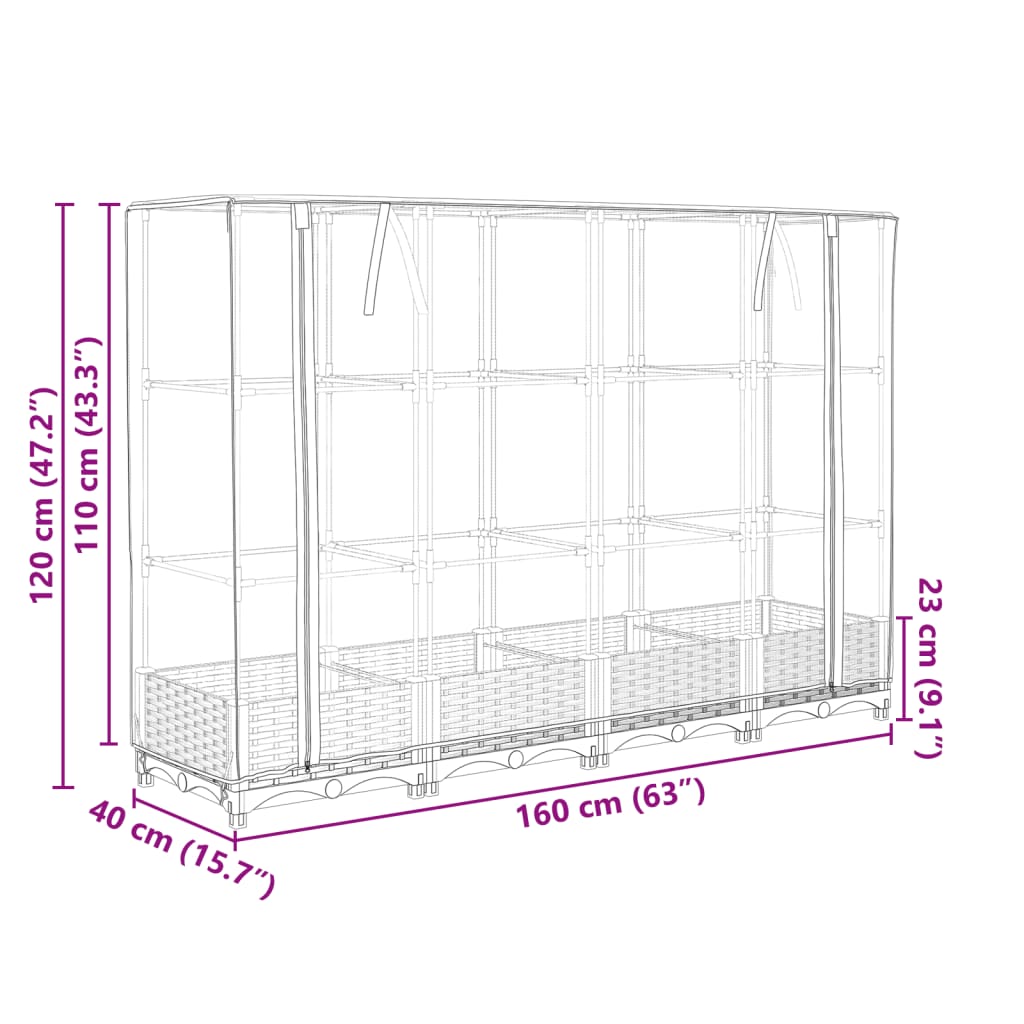 Plantenbak verhoogd met kashoes 160x40x123 cm rattanlook