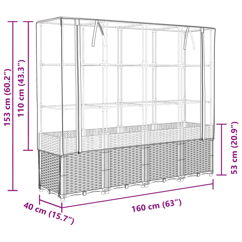 Plantenbak verhoogd met kashoes 160x40x153 cm rattanlook