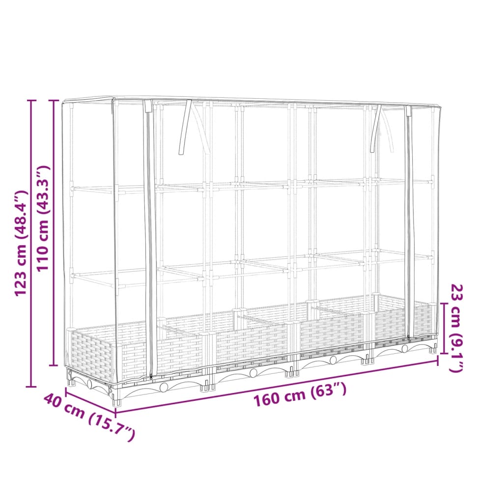 Plantenbak verhoogd met kashoes 160x40x123 cm rattanlook