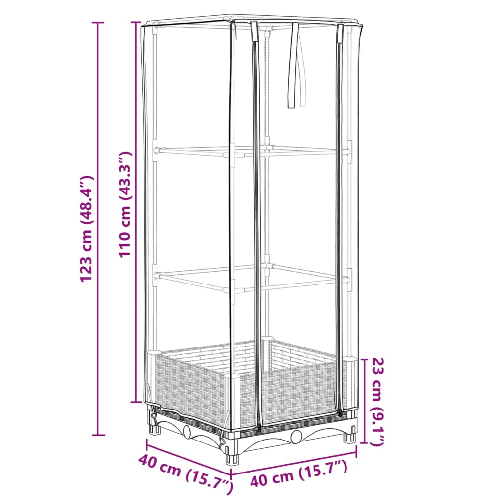 Plantenbak verhoogd met kashoes 40x40x123 cm rattanlook