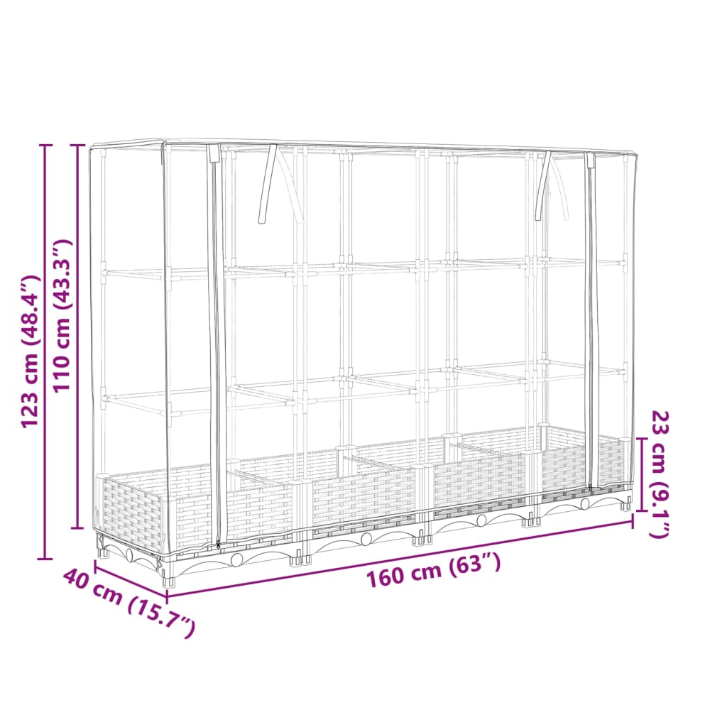 Plantenbak verhoogd met kashoes 160x40x123 cm rattanlook
