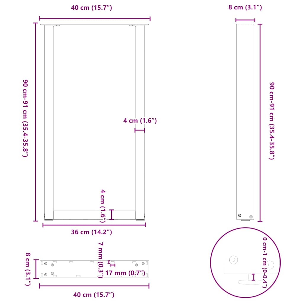 Bartafelpoten 2 st U-vormig 50x(90-91) cm staal naturel