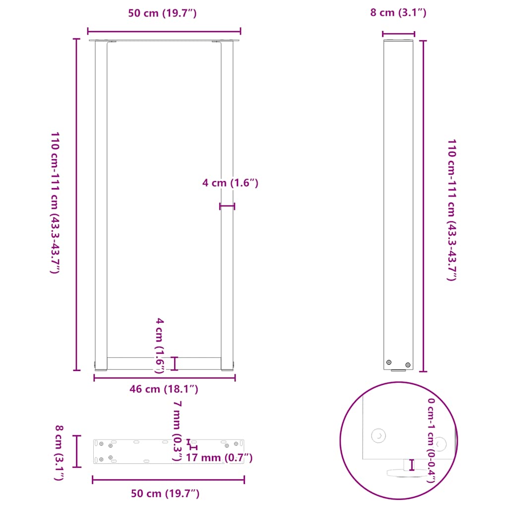 Bartafelpoten 2 st U-vormig 50x(110-111) cm staal antraciet