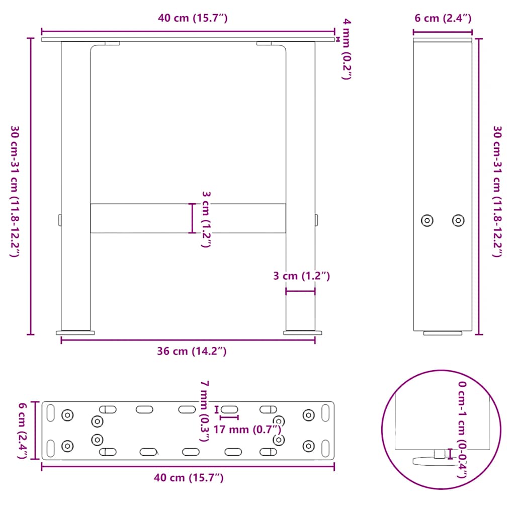 Salontafelpoten 2 st 30×40 cm staal antraciet