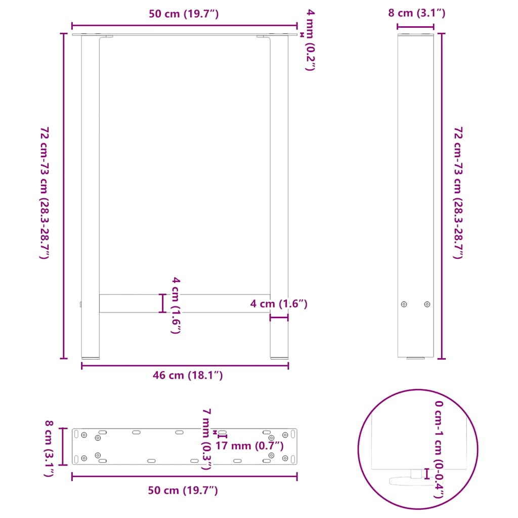 Eettafelpoten 2 st 50x(72-73) cm staal zwart
