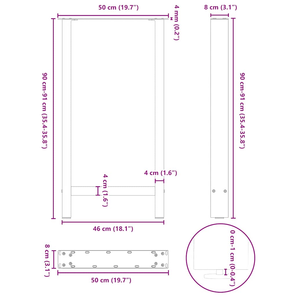 Bartafelpoten 2 st 50x(90-91) cm staal zwart