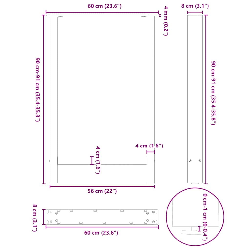 Bartafelpoten 2 st 60x(90-91) cm staal zwart