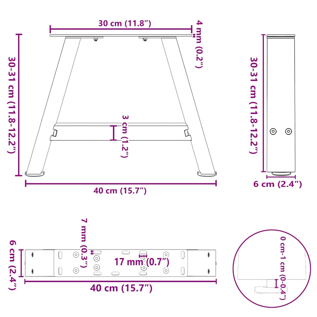 Salontafelpoten 2 St A-Vormig Staal 40 x (30-31) cm Naturel