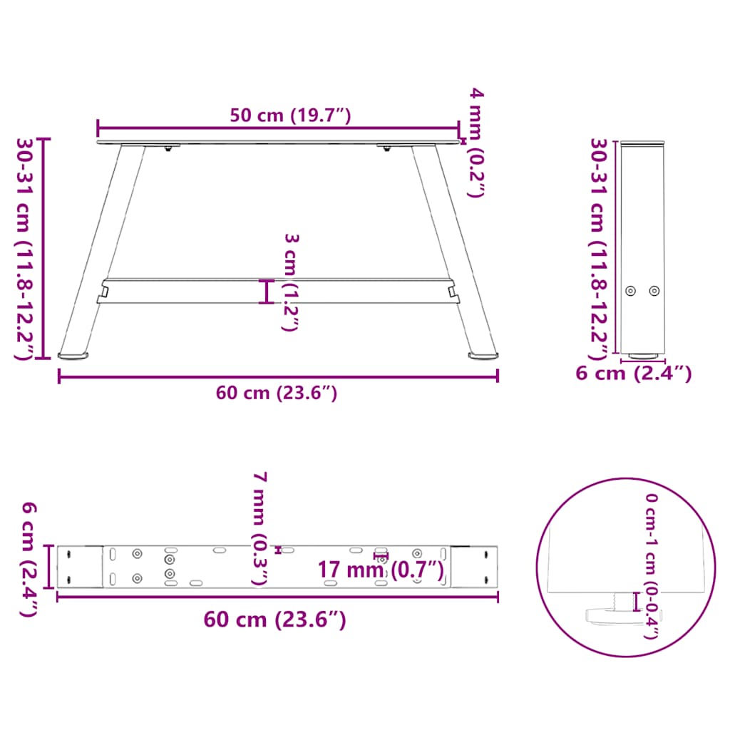 Salontafelpoten 2 st A-vormig 60x(30-31) cm staal antraciet