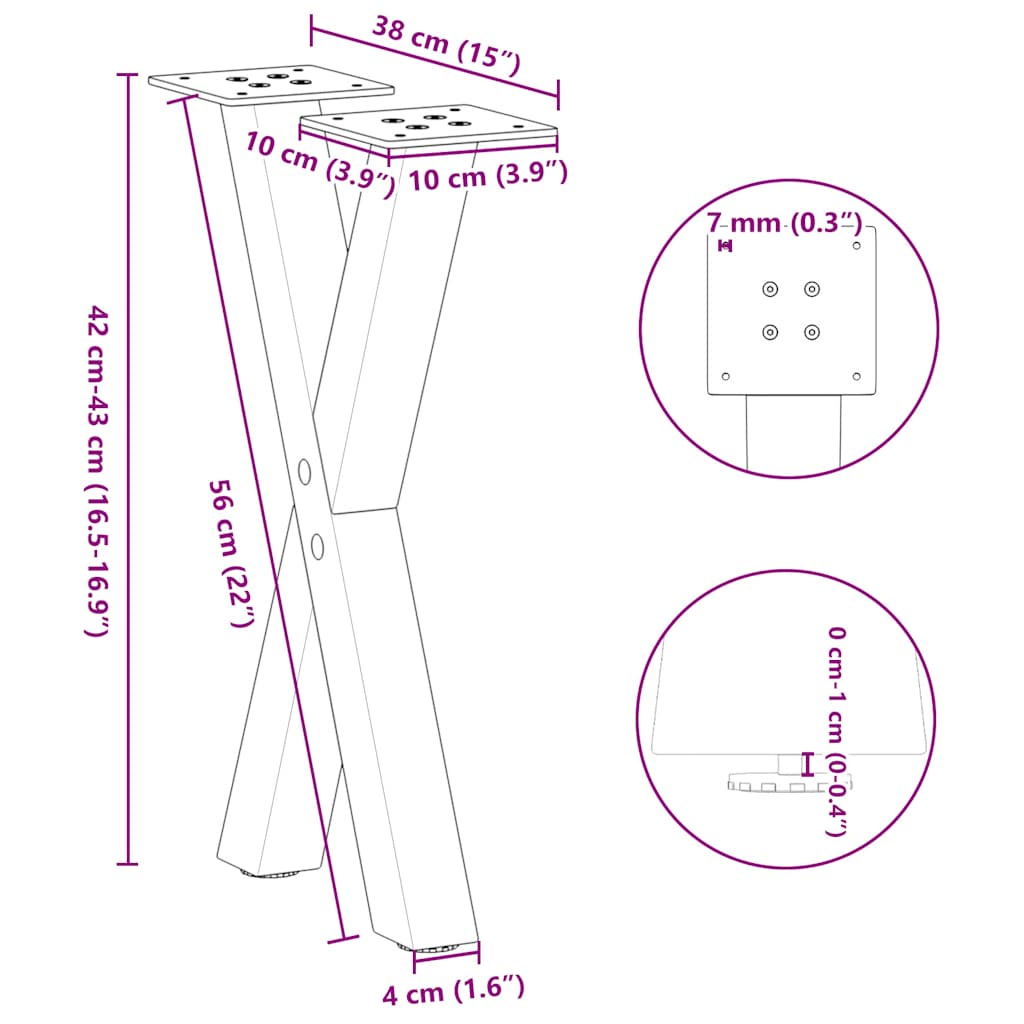 Salontafelpoten X-Vormig 38X(42-43) Cm Staal Wit 2