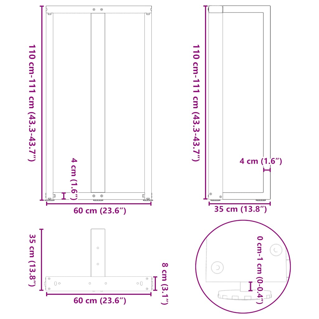 Bartafelpoten 2 St T-Vormig Staal Naturel 60 x 35 x (110-111) cm