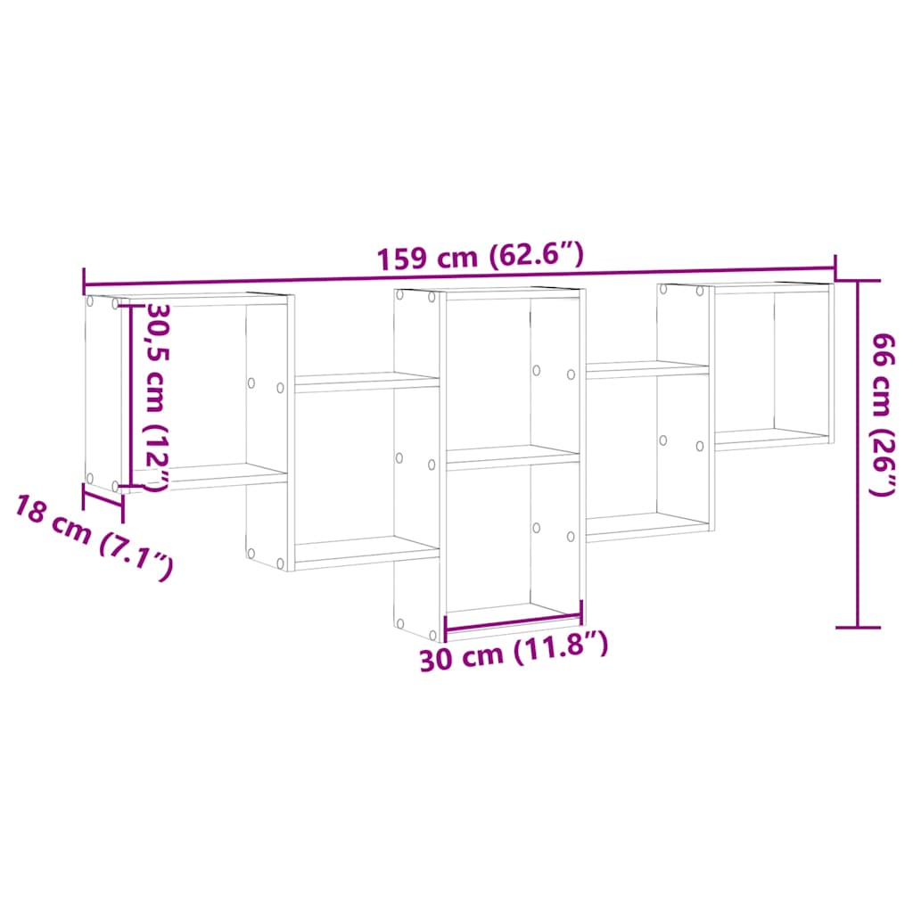 Wandschap 159x18x66 cm bewerkt hout gerookt eikenkleurig