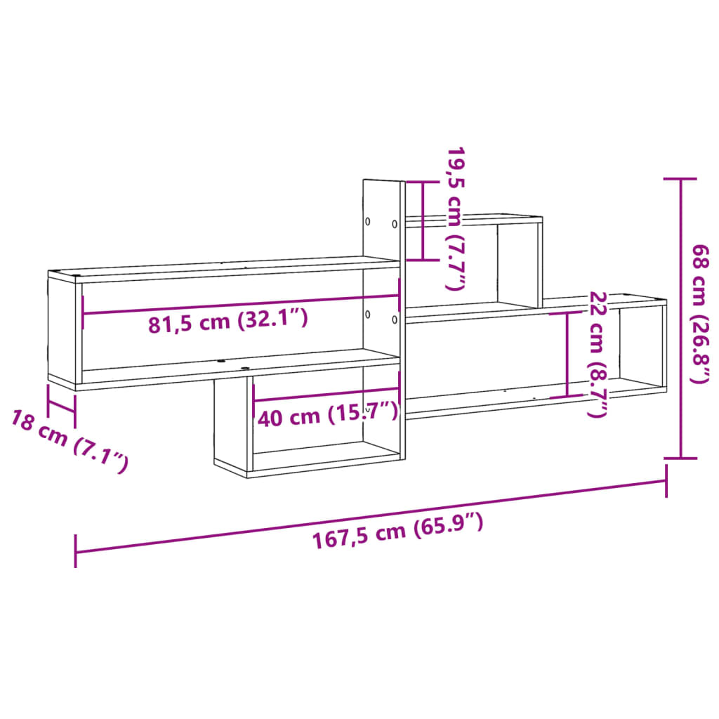 Wandschap 167,5x18x68 cm bewerkt hout artisanaal eikenkleurig