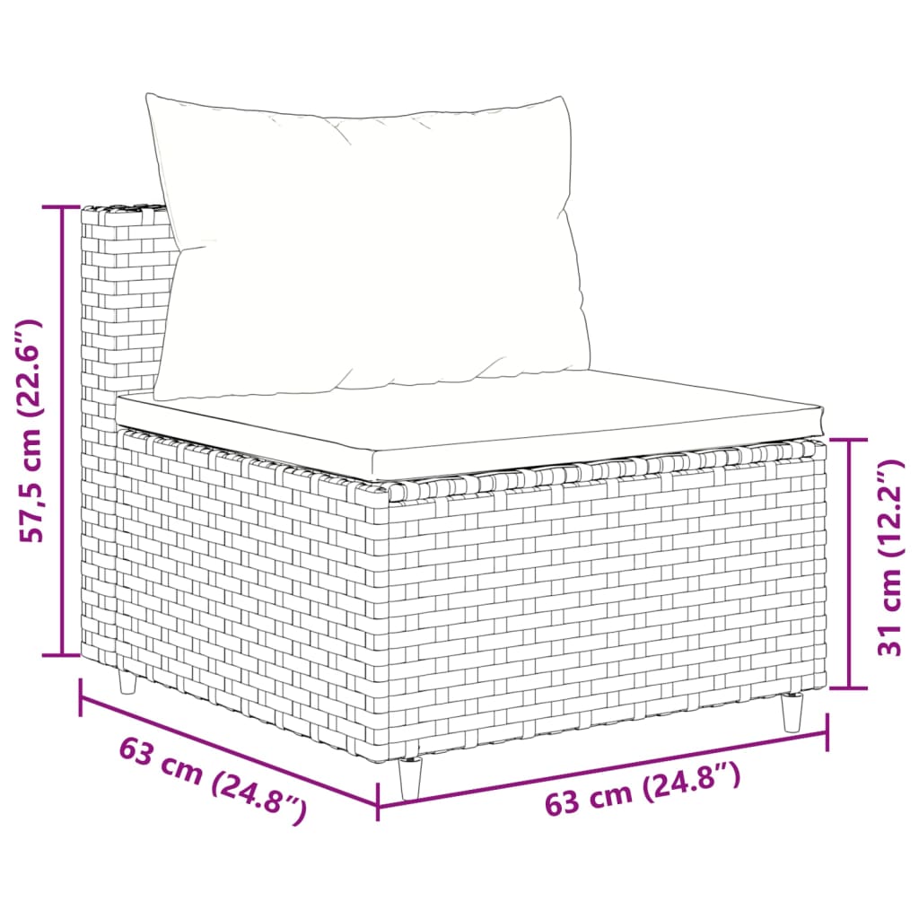 9-delige Loungeset met kussens poly rattan bruin