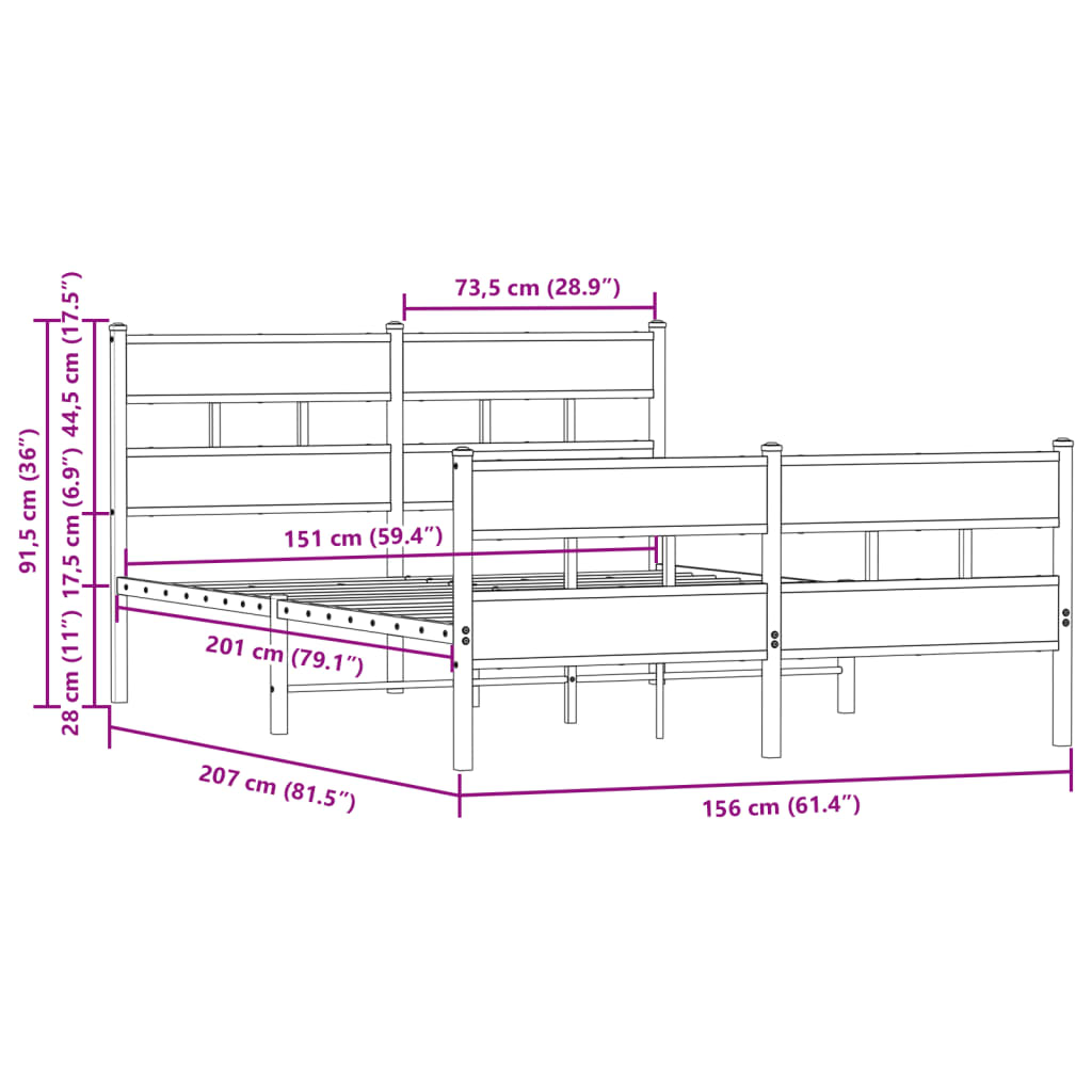 Bedframe zonder matras metaal bruin eikenkleurig 150x200 cm